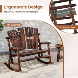 Costway 2-Person Adirondack Rocking Chair Solid Wood Patio Bench Loveseat in Brown - thumbnail 6