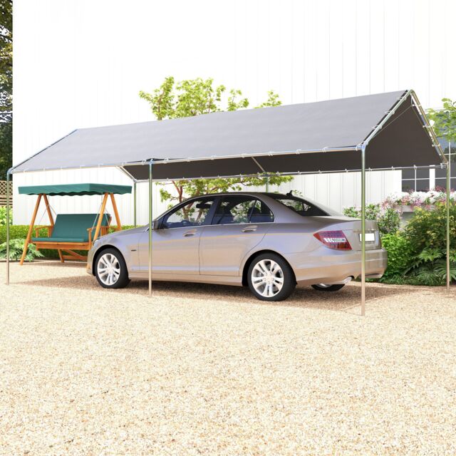 OUTSUNNY 2-Rooms Outdoor Carport Galvanized Steel Frame Tent UV Resistant in Grey - image 1