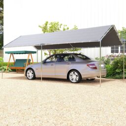 OUTSUNNY 2-Rooms Outdoor Carport Galvanized Steel Frame Tent UV Resistant in Grey - thumbnail 1