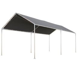 OUTSUNNY 2-Rooms Outdoor Carport Galvanized Steel Frame Tent UV Resistant in Grey - thumbnail 2
