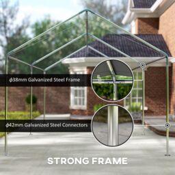OUTSUNNY 2-Rooms Outdoor Carport Galvanized Steel Frame Tent UV Resistant in Grey - thumbnail 5
