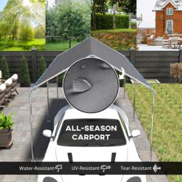 OUTSUNNY 2-Rooms Outdoor Carport Galvanized Steel Frame Tent UV Resistant in Grey - thumbnail 4