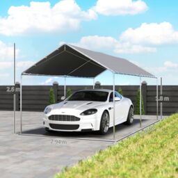 OUTSUNNY 2-Rooms Outdoor Carport Galvanized Steel Frame Tent UV Resistant in Grey - thumbnail 3