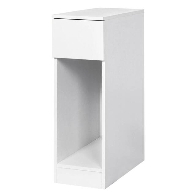 VOGREX White Slim Bedside Cabinet Drawer & Open Shelf - image 1