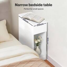 VOGREX White Slim Bedside Cabinet Drawer & Open Shelf - thumbnail 3