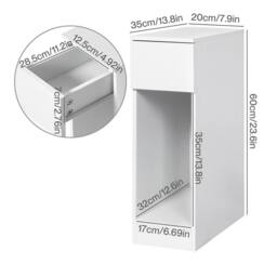 VOGREX White Slim Bedside Cabinet Drawer & Open Shelf - thumbnail 2