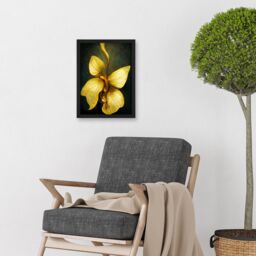 Artery8 Single Detailed Golden Yellow Orchid Flower Artwork Framed Wall Art Print A4 in Black - thumbnail 2