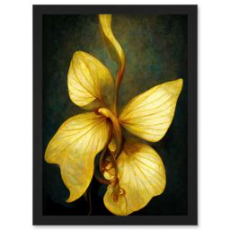 Artery8 Single Detailed Golden Yellow Orchid Flower Artwork Framed Wall Art Print A4 in Black - thumbnail 1