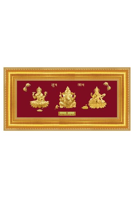 Raina Jewels Women's 24ct Pure Gold Leaf Lakshmi, Ganesha & Saraswati Frame 25.4 x 12.7cm - Size: 25.4 x 12.7 cm - image 1