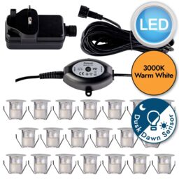First Choice Lighting Set of 20 - 30mm IP67 Warm White LED Decking Kit with Photocell in Silver - thumbnail 9