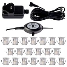 First Choice Lighting Set of 20 - 30mm IP67 Warm White LED Decking Kit with Photocell in Silver - thumbnail 1