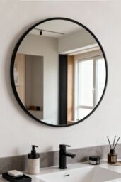 Living and Home 70cm Black Round Bathroom Mirror, Anti-Fog & Explosion-Proof Aluminium Frame, Moisture-Resistant Design