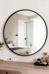 Living and Home 70cm Black Round Bathroom Mirror, Anti-Fog & Explosion-Proof Aluminium Frame, Moisture-Resistant Design - thumbnail 2