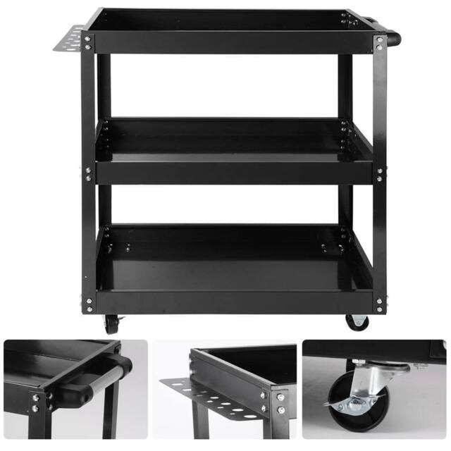 Nordara 3 Tier Tool Cart Heavy Duty Garage Trolley Workshop Storage in Black - Size: 10000mm x 520mm - image 1