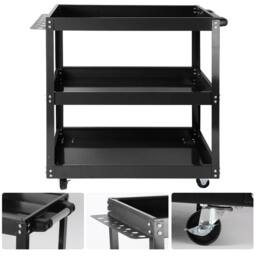 Nordara 3 Tier Tool Cart Heavy Duty Garage Trolley Workshop Storage in Black - Size: 10000mm x 520mm - thumbnail 1