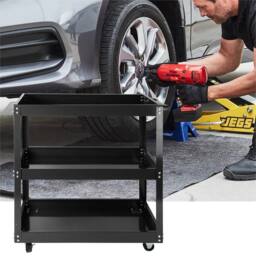 Nordara 3 Tier Tool Cart Heavy Duty Garage Trolley Workshop Storage in Black - Size: 10000mm x 520mm - thumbnail 4