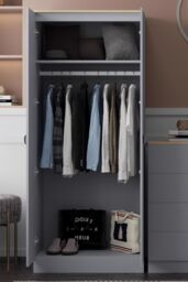 FWStyle Esher 2 Door Wardrobe Grey & Oak Double Wardrobe (H) 180 (W) 75 (D) 40cm - thumbnail 3
