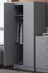 FWStyle Esher 2 Door Wardrobe Grey & Oak Double Wardrobe (H) 180 (W) 75 (D) 40cm - thumbnail 2