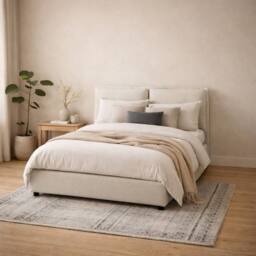 Wyld Haus Wexford Ivory Linen Upholstered Double Bed with Pillow Headboard 4ft6