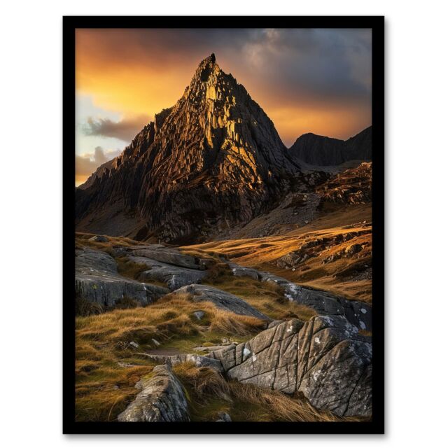 "Artery8 Tryfan Mountain Peak Summit Snowdonia Wales Framed Art Print in Brown - Size: W12"" x H16""" - image 1