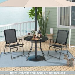 Costway Outdoor Dining Table Patio Round Tempered Glass Table with 35mm Umbrella Hole in Black - thumbnail 3