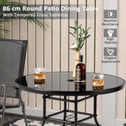 Costway Outdoor Dining Table Patio Round Tempered Glass Table with 35mm Umbrella Hole in Black - thumbnail 5