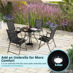 Costway Outdoor Dining Table Patio Round Tempered Glass Table with 35mm Umbrella Hole in Black - thumbnail 6