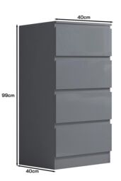 FWStyle 4 Drawer Gloss Chest Of Drawers Bedroom Storage Tall Slim Design in Grey - thumbnail 5