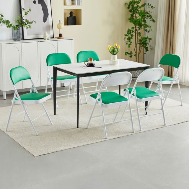 MCC Direct Set of 6 Folding Dining Chairs with Metal Frame & Padded Seats in Green - image 1