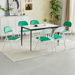 MCC Direct Set of 6 Folding Dining Chairs with Metal Frame & Padded Seats in Green - thumbnail 1