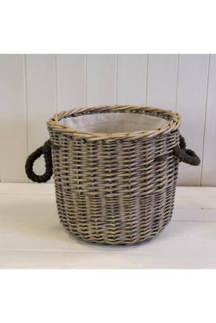KDMD Grey Rustic Round Log Basket with Rope Handles - image 1