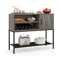 Costway Sideboard Buffet Cabinet Coffee Bar Cabinet Wooden Console Table in Grey - thumbnail 3