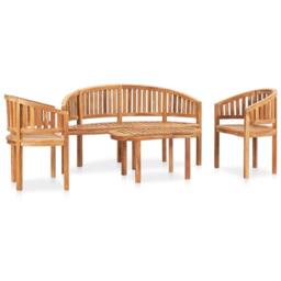Berkfield Home 4 Piece Banana Garden Lounge Set Solid Teak Wood in Brown - thumbnail 3