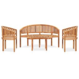 Berkfield Home 4 Piece Banana Garden Lounge Set Solid Teak Wood in Brown - thumbnail 2