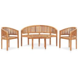 Berkfield Home 4 Piece Banana Garden Lounge Set Solid Teak Wood in Brown - thumbnail 1