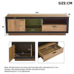 Merax Industrial Oak & Black LED TV Stand with Drawer & Glass Shelves in Natural - thumbnail 2