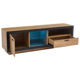 Merax Industrial Oak & Black LED TV Stand with Drawer & Glass Shelves in Natural - thumbnail 8