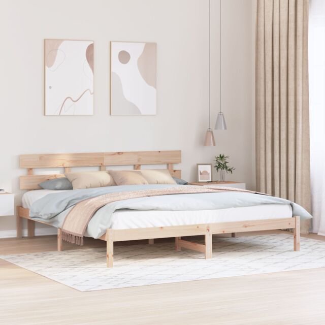 Berkfield Home Pine Wood Bed Frame Natural Wood Solid Pine wood 180 x 200 cm in Brown - image 1