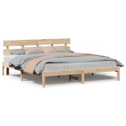 Berkfield Home Pine Wood Bed Frame Natural Wood Solid Pine wood 180 x 200 cm in Brown - thumbnail 4