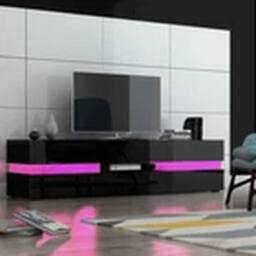 EONLION Modern Large LED TV Unit Stand TV Cabinet Black - thumbnail 3