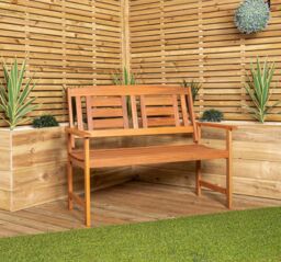 Samuel Alexander Hawkshead 2 Seater Outdoor Wooden Garden Patio Bench in Brown - thumbnail 1