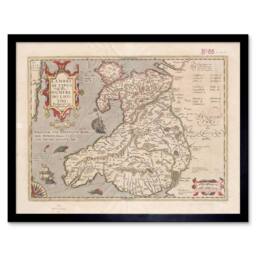 "Artery8 Hondius 1633 Welsh Latin Early Map Wales Cymru 12x16"" Framed Art Print in Beige - Size: W12"" x H16""" - thumbnail 1