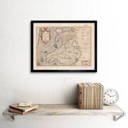 "Artery8 Hondius 1633 Welsh Latin Early Map Wales Cymru 12x16"" Framed Art Print in Beige - Size: W12"" x H16""" - thumbnail 2