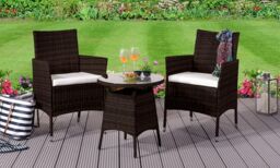 Comfy Living Ltd Rattan Garden Bistro Set With Round Table & 2 Chairs in Brown