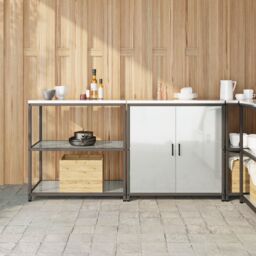 Berkfield Home with Shelf with Storage with Door Adjustable 2 pcs Galvanised steel in Silver - thumbnail 1