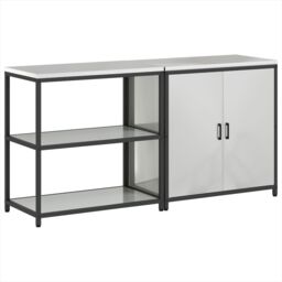 Berkfield Home with Shelf with Storage with Door Adjustable 2 pcs Galvanised steel in Silver - thumbnail 2
