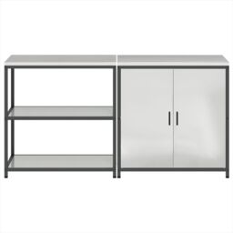 Berkfield Home with Shelf with Storage with Door Adjustable 2 pcs Galvanised steel in Silver - thumbnail 8