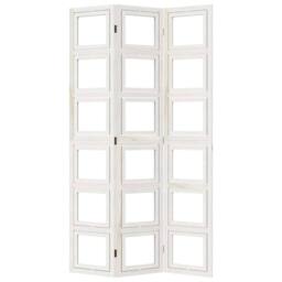 Berkfield Home Room Divider 3 Panels White Solid Wood Paulownia - thumbnail 5