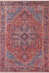 THE RUGS Oriental Amata Rug - Vintage Medallion Polyester Flatweave 0.5cm in Red - Size: 200 cm x 290 cm
