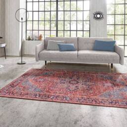 THE RUGS Oriental Amata Rug - Vintage Medallion Polyester Flatweave 0.5cm in Red - Size: 200 cm x 290 cm - thumbnail 6